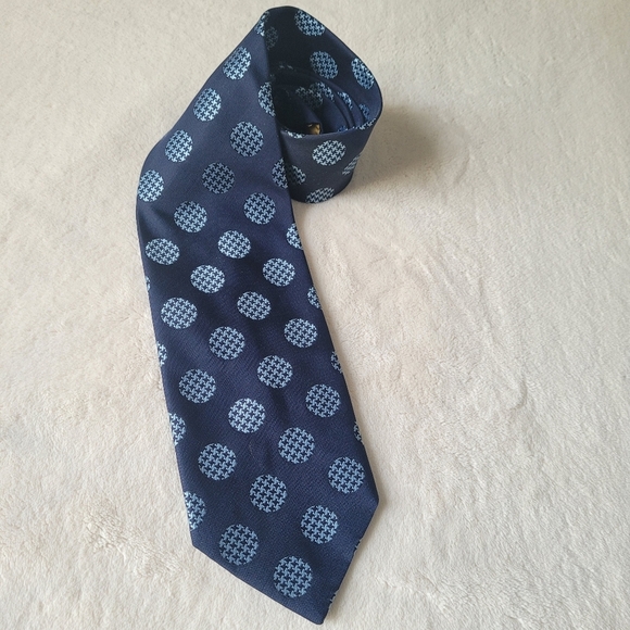 CHRISTIAN DIOR Navy Blue Vintage Tie with Light Blue Circles, Golf Balls - Picture 1 of 8